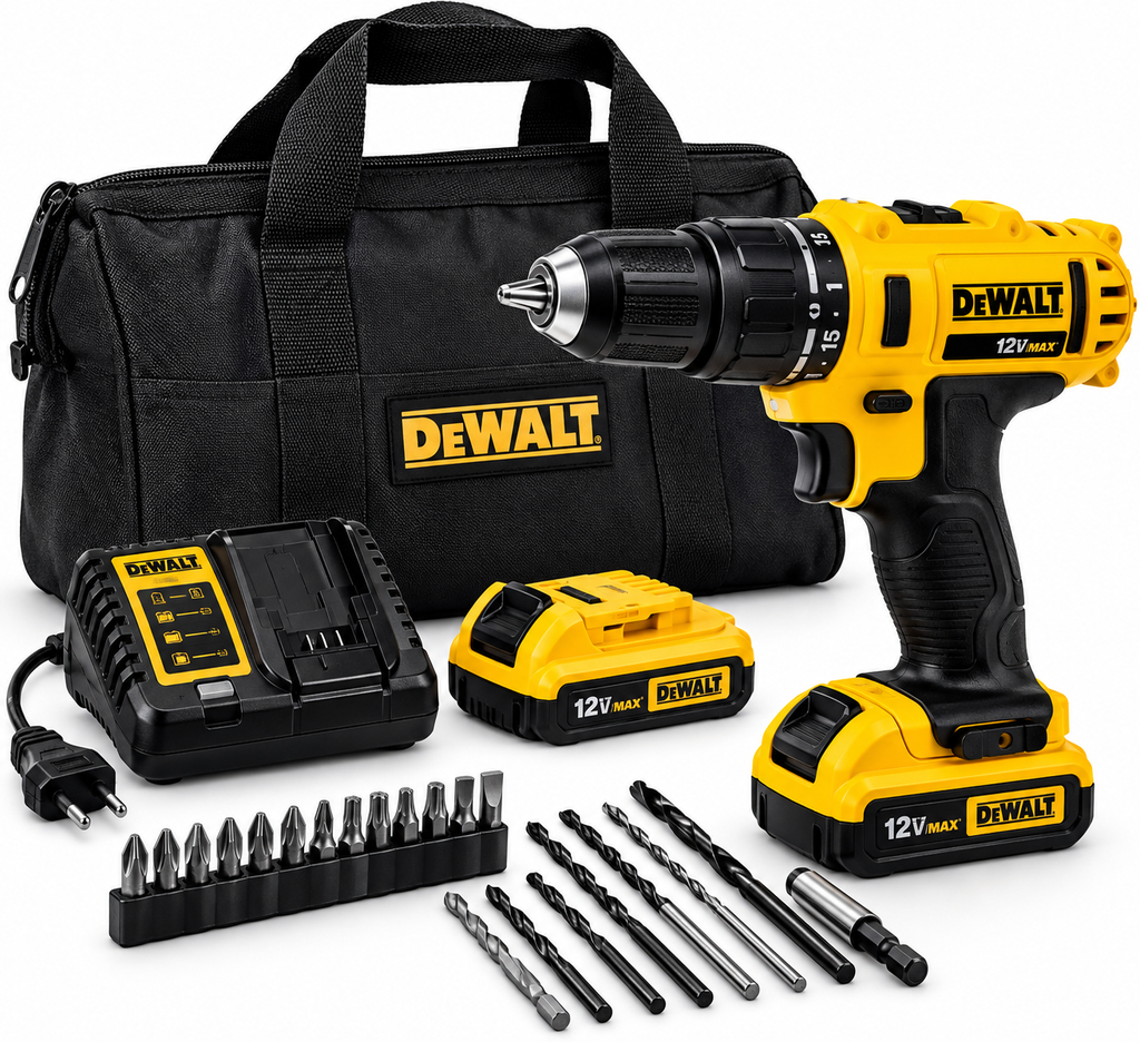 Furadeira e parafusadeira DeWalt DCD716D2 12V com impacto, 2 baterias e bolsa